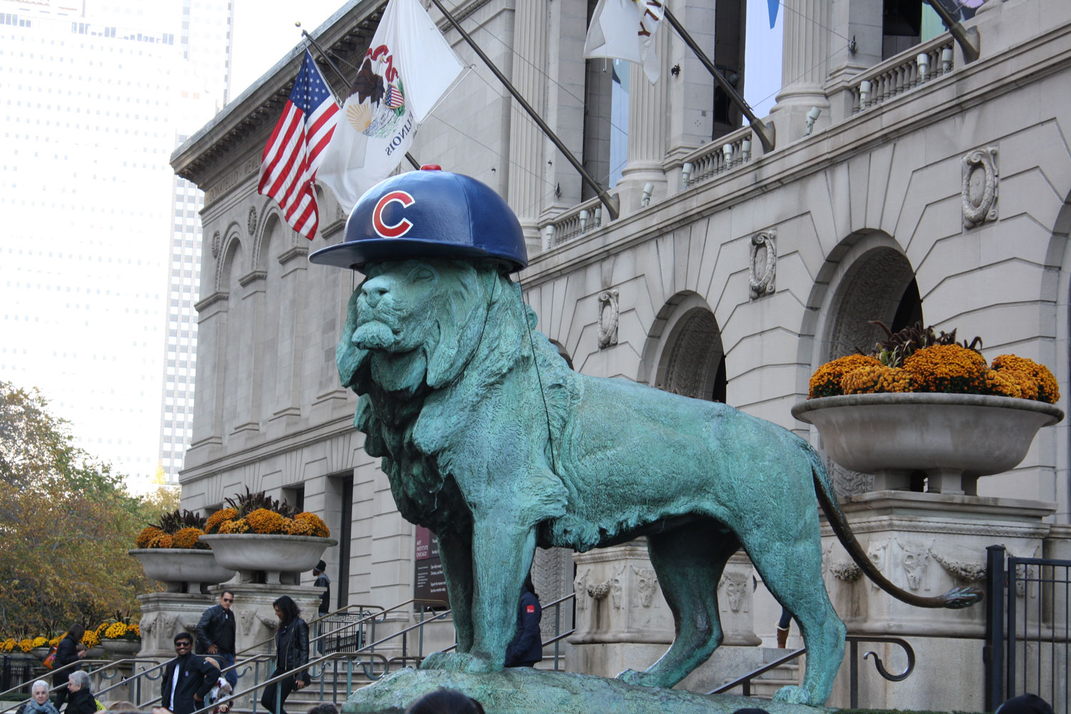 The Art Institute lions with Cubs helmets